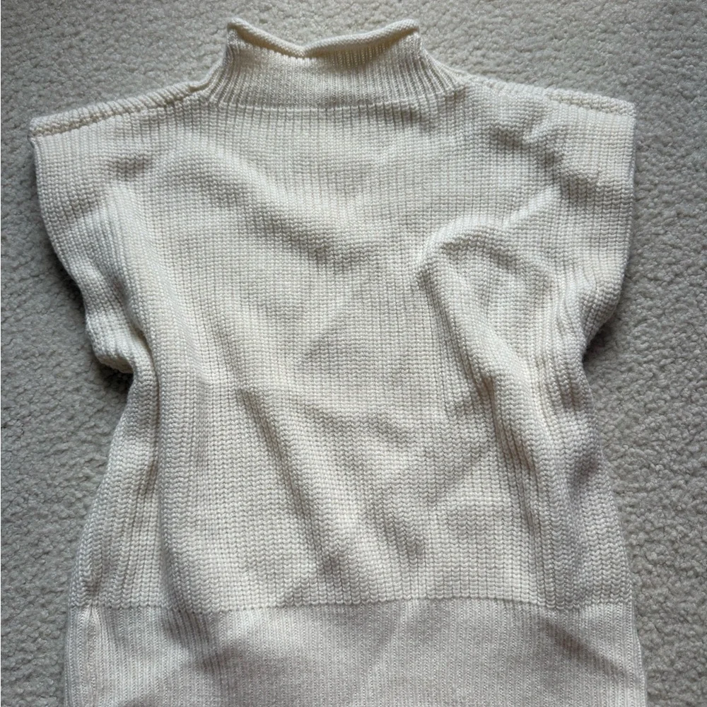 Cream Mock-Neck Knit Sweater Vest
